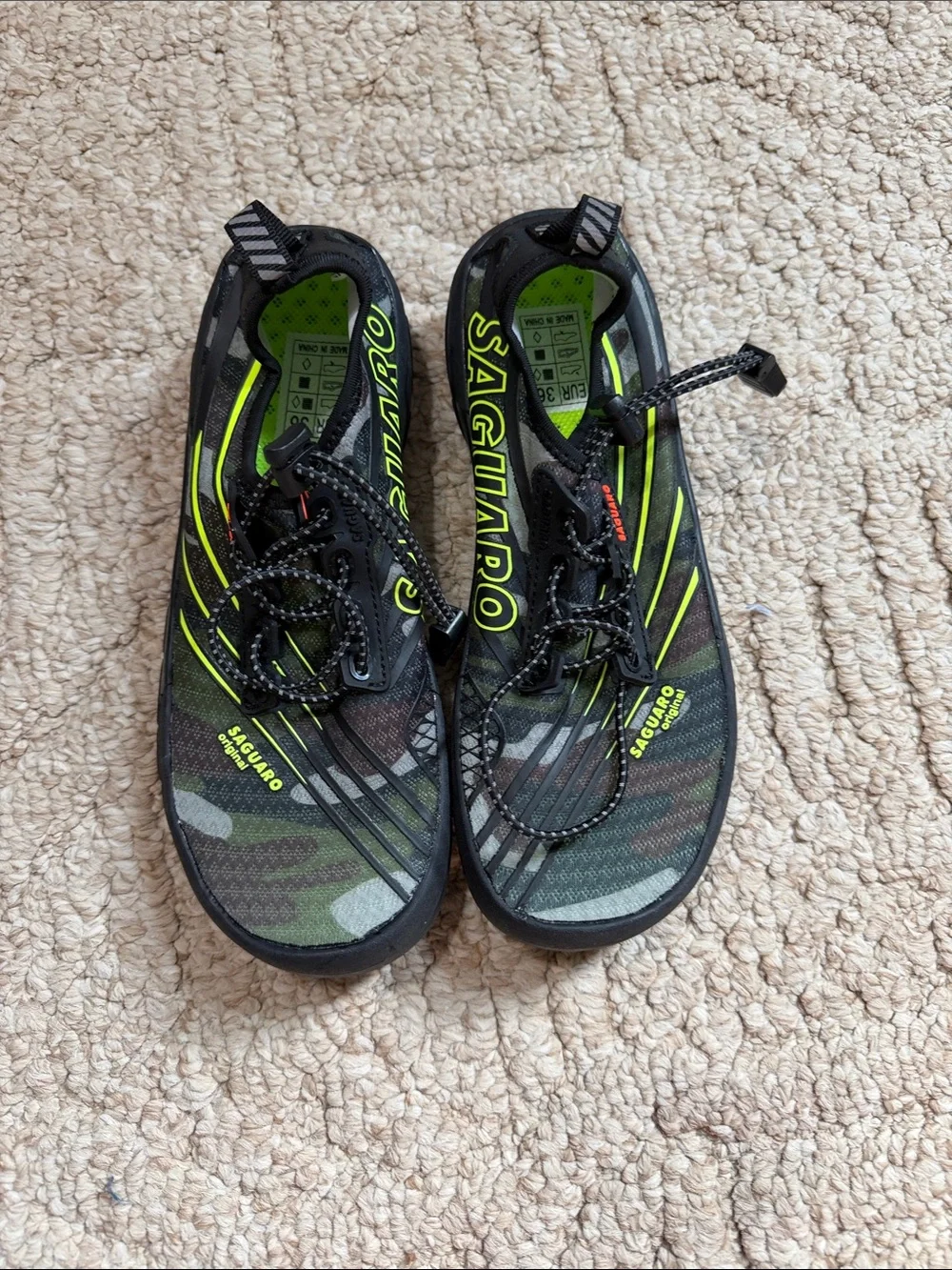 Saguaro Kids' Camo Green Water Shoes with Neon Yellow Trim